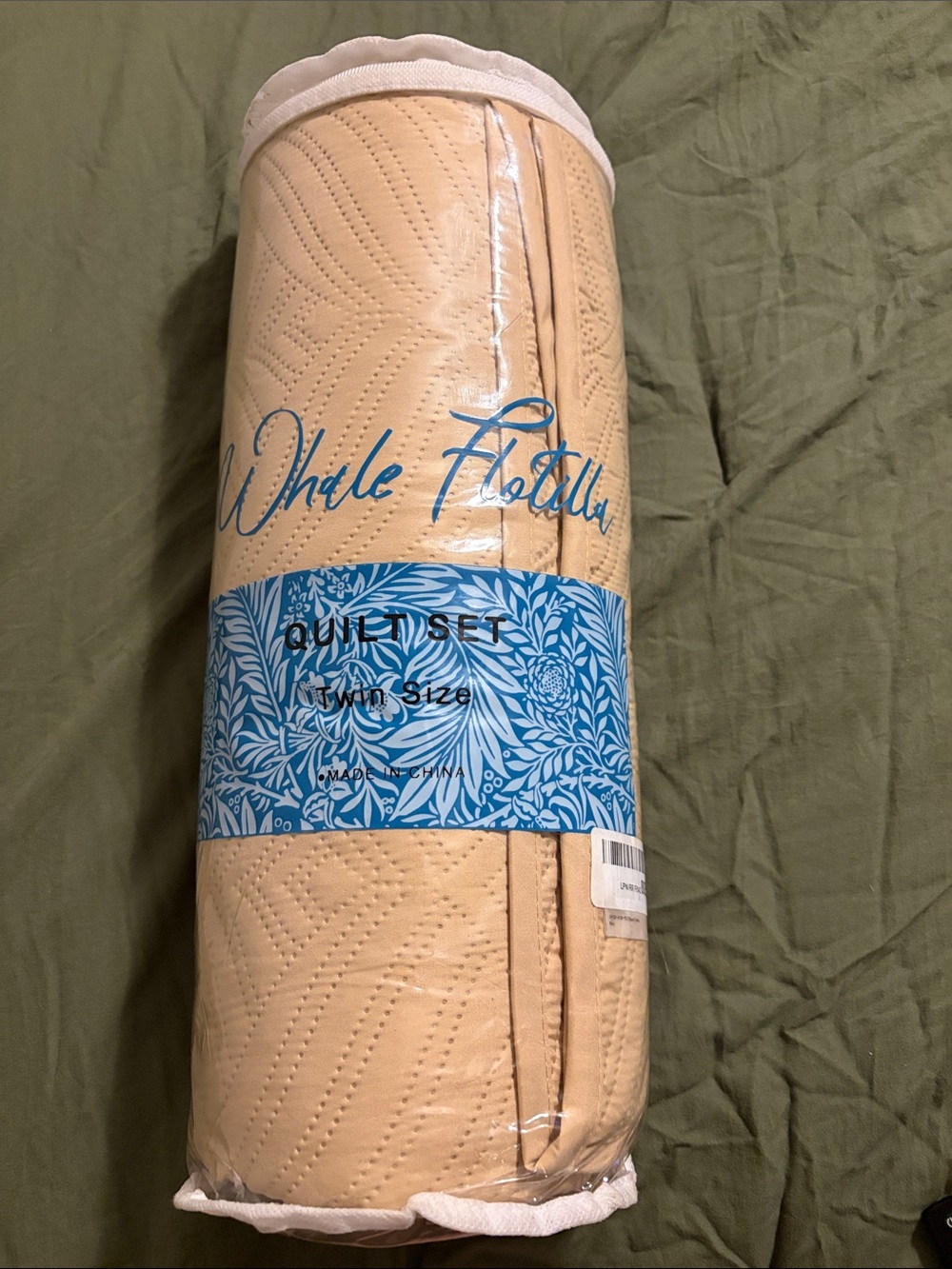 Whole Flocked Twin Quilt Set in Light Tan